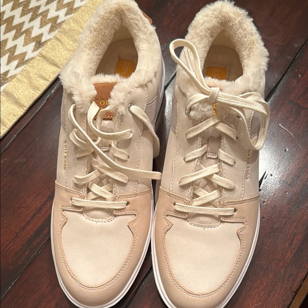 Women's Cream Fur-Lined Sneakers